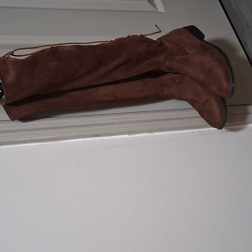 Brown Knee-High Boots with Lace-Up Back